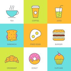 Set of vector flat food illustration Breakfast multicolor icons