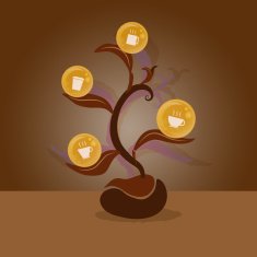 coffee cup icon on leaves and seed vector
