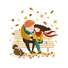 Couple sitting on bench and drink coffee