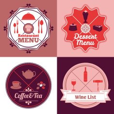 Restaurant menu emblem set color