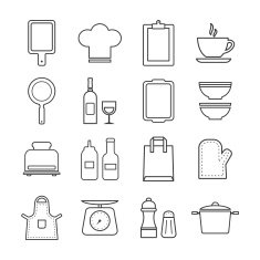 thin line icon set kitchen and cooking
