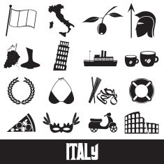 italy country theme symbols and icons set eps10
