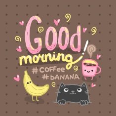 Good morning illustration with coffee cat