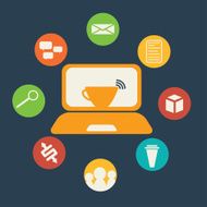 internet cafe flat design with icon set N4