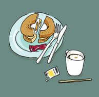 breakfast Bagel Sandwich with Cup of Coffee Sketch