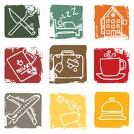 Hotel and travel grunge block icons