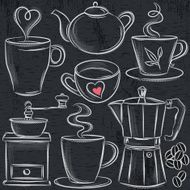 set cup of hot drink on blackboard vector