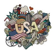 USA hand lettering and doodles elements background N2