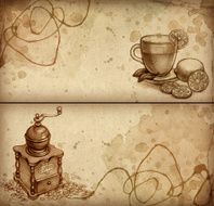 Sketch of coffee grinder and teacup