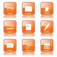 Office Work Square Vector Orange Icon Design Set N8