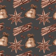 Seamless pattern with cinnamon star anise spices N7