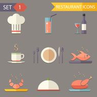 retro flat restaurant Icons and Symbols set vector