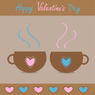 Two teacups with hearts Happy Valentines Day card