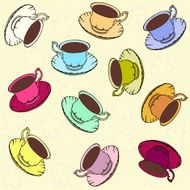 Seamless pattern with colorful cups