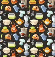 Seamless pattern with kitchen tools and cooking icons