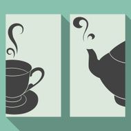 Business card set with silhouettes teapot and cup
