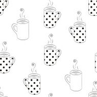 Monochrome seamless pattern with sketching cups