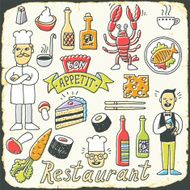 Restaurant vintage colorful doodle set on card 2 Hand drawn