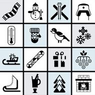 Winter icons set black