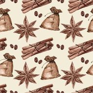 Seamless pattern with cinnamon star anise spices N8