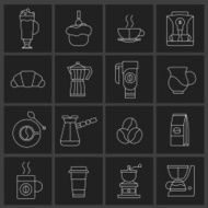 Coffee icons outline set