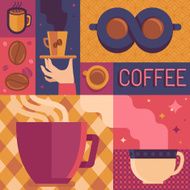 Vector coffee poster template in flat retro style