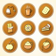 Set tea and sweets round icons N2