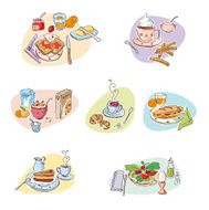 Set of illustrations with different types breakfast