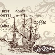 Beautiful vector background in vintage style with detailed ship