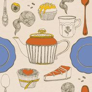 Tea time Vector illustration with a cups teapot and sweets