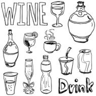 Different kinds of drinks in black and white