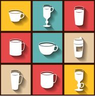 Set of 9 flat icons different coffee cups