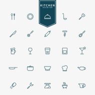 25 kitchen accessories minimal line icons