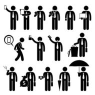 Business Man Businessman Holding Various Objects Pictogram