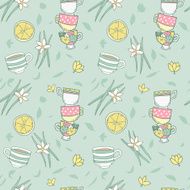 Pattern with cups of green tea
