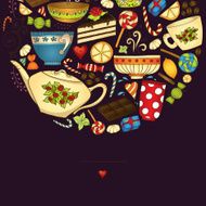 Tea coffe and sweets doodle template patern invitation N2