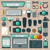 Overhead View of a Photographer&#039;s Desk Space