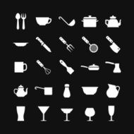 Set icons of dishware and kitchen accessories