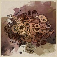 Coffee watercolor cartoon hand lettering and doodles elements