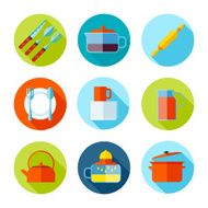 Set of flat cutlery and dishes icons