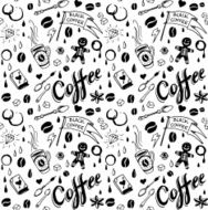 Coffee seamless pattern in tattoo style N2