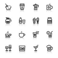 Beverage flat icons with reflection