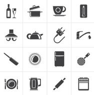 Black kitchen objects and accessories icons