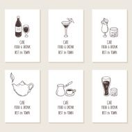Business cards with outline hand drawn drinks