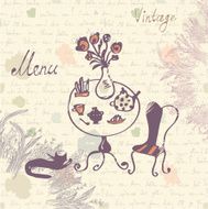 Vintage menu cover design with texture and sketch drawing