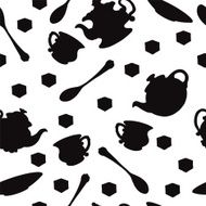 Seamless pattern with teapots cups mugs spoons saucers and sugar