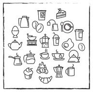 Vector linear icons for cafe menu with tea and coffee