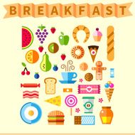 Good breakfast vector flat icon set in the morning