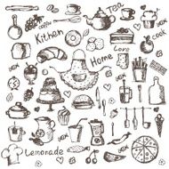 Illustration set of hand drawing kitchen and food icons Vector