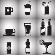 Vector black drinks and beverages icons set